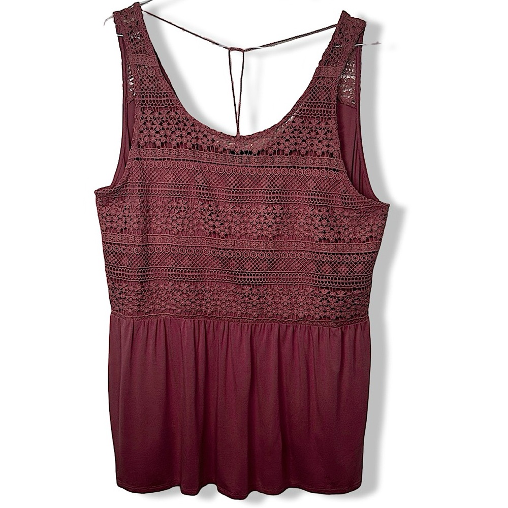 LANE BRYANT CROCHET BODICE BABYDOLL MAUVE SWING TIE-BACK TANK TOP SIZE 18/20